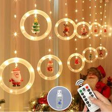 Load image into Gallery viewer, Christmas Curtain Lights Ring String Lights with Ornaments and Hooks 9.8ft 8 modes Remote Control Timer for Holiday Party,Warm White