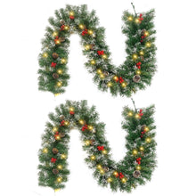 Load image into Gallery viewer, COWIN 2 Pcs 6ft Pre-Lit Christmas Garland, with 40 Waterproof LED Light and Pine Cones and Berries, Battery Operated Garland 200 Branches Christmas Decoration for Xmas Holiday & Party