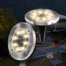 Load image into Gallery viewer, Cowin 8 Pack Solar Ground Lights 8 LED Solar Lights Outdoor Solar Powered Garden Lights Waterproof in-Ground Disk Lights for Patio Pathway Garden Lawn Yard Driveway Deck Walkway
