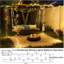 Load image into Gallery viewer, 4 Pack Christmas Tree String Lights Christmas Fairy Lights Warm White LED with 8 Modes Battery Operated Indoor Outdoor Waterproof Lights