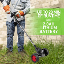Load image into Gallery viewer, Cordless Electric Lawn Trimmer Weed Wacker - 21V Grass Trimmer Lawn Edger with 2.0Ah Li-Ion Battery Powered and 3 Types Cutting Blade, Tool for Lawn Care and Garden Yard Work