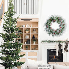 Load image into Gallery viewer, 28in Artificial Christmas Wreath, Frosty Christmas wreath with Crestwood Spruce, Decorated with Pine Cones, Berry Clusters, Frosted Branches, Christmas Collection Green