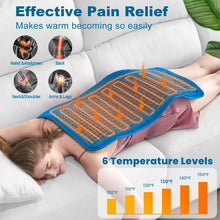 Load image into Gallery viewer, 33"x17" Heating Pad for Back Relief, Portable Heating Pad for Shoulder, Neck, with Upgraded 3 Timer & 6 Temperature Controller, Blue
