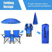 Load image into Gallery viewer, Kibhous Outdoor Foldable Double Chair ,Picnic Chairs and Fishing Chairs Camping Double Portable Camping Chairs Folding Beach Chair Additional Parasol Insulation Bag,Blue