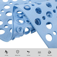 Load image into Gallery viewer, Bathroom Non Slip Shower Mat, 30L x 17W Inch Super Soft PVC Bath Mat with Suction Cup, Soft Bathroom Mat with Drain Hole, Blue