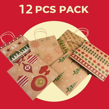 Load image into Gallery viewer, COWIN 12 Pack Christmas Gift Bags Christmas Kraft Gift Bags Paper Goody Gift Christmas Gift