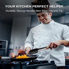 Load image into Gallery viewer, Kitchen Tongs Stainless Steel Cooking Tongs with Silicone Tips Heat Resistant Food Tongs for Cooking Grilling Turning set of 7" 9" and 12" Black