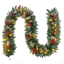 Load image into Gallery viewer, Swfoer 9ft Pre-Lit Christmas Garland with 50 Waterproof LED Light and Pine Cones and Berries, 220 Branches Battery Operated Christmas Garland Decoration for Xmas Holiday Party