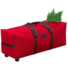Load image into Gallery viewer, COWIN Rolling Christmas Tree Storage Bag, Fits Up to 7.5 ft Christmas Trees, 600D Oxford Fabric Christmas Tree Bag with 2 Swivel Wheels , Red