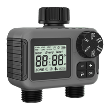 Load image into Gallery viewer, Cowin Sprinkler Timer 2 Outlet, Outdoor Garden Hose Faucet Timers with Rain Delay/Manual/Automatic Watering System, Digital Irrigation Timer for Yard, Gray