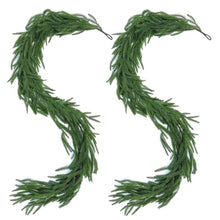 Load image into Gallery viewer, Swfoer 2 Pcs 6Feet Christmas Garlands, Norfolk Pine Garland,Real Touch Winter Green Pine Garland, Indoor, Outdoor Christmas Decorations