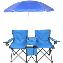 Load image into Gallery viewer, Kibhous Outdoor Foldable Double Chair ,Picnic Chairs and Fishing Chairs Camping Double Portable Camping Chairs Folding Beach Chair Additional Parasol Insulation Bag,Blue