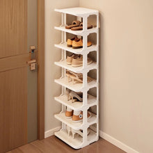 Load image into Gallery viewer, 8 Tiers Flexible Combination Shoe Rack, Shoe Organizer for Closet, Free Standing Small Shoe Shelf Plastic Stackable Shoe Rack Storage Organizer White