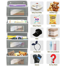 Load image into Gallery viewer, 2 Pack 4-Shelf Over Door Hanging Organizer, Wall Mount Storage for Bedroom, Hanging Closet Organizer with Clear Window and Large Capacity PVC Pocket for Home Storage, Grey