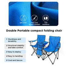 Load image into Gallery viewer, Kibhous Outdoor Foldable Double Chair ,Picnic Chairs and Fishing Chairs Camping Double Portable Camping Chairs Folding Beach Chair Additional Parasol Insulation Bag,Blue