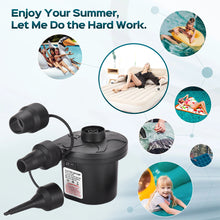 Load image into Gallery viewer, Swtroom Air Pump with 3 Nozzles Electric Air Pump Portable Quick-Fill Inflator Pumps for Air Mattress Beds, Airbed, Inflatable Pool Float, Black