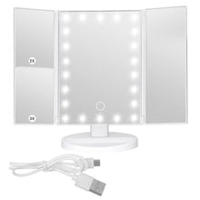 Load image into Gallery viewer, Makeup Mirror with Lights, Lighted Makeup Mirror with 22Pcs LED Lights, 2X 3X Magnifying Makeup Mirror, Dual Power Supply Light Up Vanity Mirror