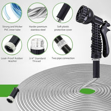 Load image into Gallery viewer, Garden Hose 75 FT,304 Stainless Steel Heavy Duty Water Hose with 7 Function Nozzles No-Kink Rust Proof for Yard Outdoor