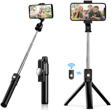 Load image into Gallery viewer, Selfie Stick Tripod with Remote, Extendable Selfie Stick Tripod with LED Ring Light, Detachable Remote, Black