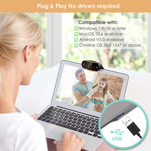 Load image into Gallery viewer, Webcam with Microphone, 1080P HD USB Webcam for Computer Laptop with 110° Wide Angle, Noise Reduction Portable Live Streaming Camera, Plug and Play, Black
