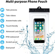 Load image into Gallery viewer, Waterproof Phone Bag IPX8 Cell Phone Pouch for Swimmers Divers Outdoor Beach Pool Shower Bath Hot Tub Water-activity, with Airbag Protection & Secure Lock, Compatible with iPhone/Samsung Galaxy up to 7.0 IN (Black+Blue)