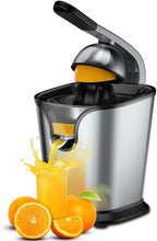 Load image into Gallery viewer, Electric Citrus Juicer Squeezer Stainless Steel 150 Watts of Power for Orange Lemon Lime Grapefruit Juice with Soft Rubber Grip, Filter and Anti-drip Spout Lock - Black, Black/Stainless Steel