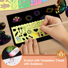 Load image into Gallery viewer, Riarmo Scratch Art Paper Set for Kids, 107 Pcs Rainbow Magic Scratch Off Paper Art Craft for Boys & Girls, Fun Imagination Trigger Game for Children’s Summer Vacation, Birthday, and Party Gift