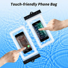 Load image into Gallery viewer, Waterproof Phone Bag IPX8 Cell Phone Pouch for Swimmers Divers Outdoor Beach Pool Shower Bath Hot Tub Water-activity, with Airbag Protection & Secure Lock, Compatible with iPhone/Samsung Galaxy up to 7.0 IN (2 PCs in Black)