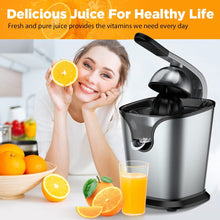 Load image into Gallery viewer, Electric Citrus Juicer Squeezer Stainless Steel 150 Watts of Power for Orange Lemon Lime Grapefruit Juice with Soft Rubber Grip, Filter and Anti-drip Spout Lock - Black, Black/Stainless Steel