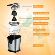 Load image into Gallery viewer, Electric Citrus Juicer Squeezer Stainless Steel 150 Watts of Power for Orange Lemon Lime Grapefruit Juice with Soft Rubber Grip, Filter and Anti-drip Spout Lock - Black, Black/Stainless Steel