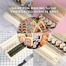 Load image into Gallery viewer, Sushi Making Kit Deluxe Edition with Complete Sushi Set 10 Pieces Plastic Sushi Maker Tool Complete with 8 Sushi Rice Roll Mold Shapes Fork Spatula DIY Home Sushi Tool (Red)
