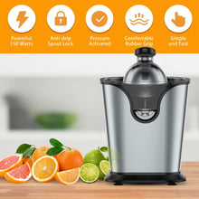 Load image into Gallery viewer, Electric Citrus Juicer Squeezer Stainless Steel 150 Watts of Power for Orange Lemon Lime Grapefruit Juice with Soft Rubber Grip, Filter and Anti-drip Spout Lock - Black, Black/Stainless Steel