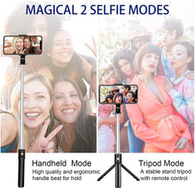 Load image into Gallery viewer, Selfie Stick Tripod with Remote, Extendable Selfie Stick Tripod with LED Ring Light, Detachable Remote, Black