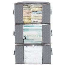 Load image into Gallery viewer, Large Capacity Clothes Storage Bag Organizer with Reinforced Handle Thick Fabric for Comforters, Blankets, Bedding, Foldable with Sturdy Zipper, Clear Window, 3 Pack, 84L, Grey