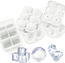 Load image into Gallery viewer, Ice Cube Trays, 3 Pack Food-Grade Silicone Ice Cube Trays Round Big Ice Balls Square Diamond Ice Cube Trays, Reusable and Easy Release Reusable for Chilling Whiskey Wine Cocktail (White)