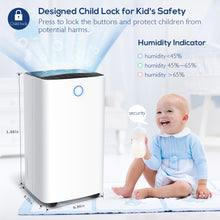 Load image into Gallery viewer, MOVSOU 22-Pint Dehumidifier with Digital Humidity Display and Control, Childlock and Timer, 270 Sq.Ft for Rooms and Basements, White