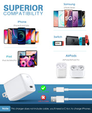 Load image into Gallery viewer, FlePow 20W fast USB C power adapter delivers a quick and safe charging experience that is 3 timers faster than those ordinary 5W chargers. It’s powerful within its compact size, making carrying it become a snap.