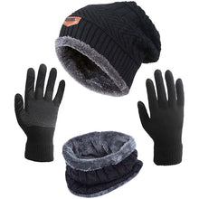 Load image into Gallery viewer, 3 Pcs Knit Beanie Hat Scarf and Glove Set for Men and Women, Winter Caps Neck Warmer with Touchscreen Gloves