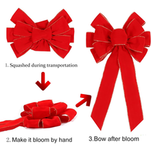 Load image into Gallery viewer, Swfoer 2 Pack Red Christmas Bows with Glitter Gold Edge for Indoor Outdoor Front Door Decor
