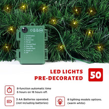 Load image into Gallery viewer, Movsou 50FT Artificial Christmas Garland, 100 Pre-Lit LED Lights Battery Operated Xmas Garland for Indoor Outdoor Door Home Stairs Holiday Decor, Warm White
