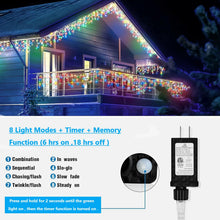 Load image into Gallery viewer, Christmas Icicle Lights String Lights 34ft 400 LED 8 Modes Waterproof Timer for Holiday Party Wedding, Multicolor

