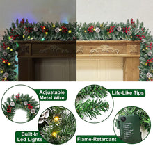 Load image into Gallery viewer, Swfoer 9ft Pre-Lit Christmas Garland with 50 Waterproof LED Light and Pine Cones and Berries, 220 Branches Battery Operated Christmas Garland Decoration for Xmas Holiday Party
