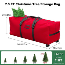Load image into Gallery viewer, COWIN Rolling Christmas Tree Storage Bag, Fits Up to 7.5 ft Christmas Trees, 600D Oxford Fabric Christmas Tree Bag with 2 Swivel Wheels , Red
