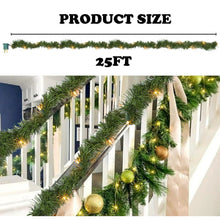 Load image into Gallery viewer, Aedavey 25FT Christmas Garland With Warm White Lights Pre-Lit Soft Artificial Christmas Garland Perfect For Indoor Outdoor Fireplace Xmas, Battery Operated
