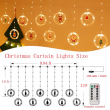 Load image into Gallery viewer, Christmas Curtain Lights Ring String Lights with Ornaments and Hooks 9.8ft 8 modes Remote Control Timer for Holiday Party,Warm White
