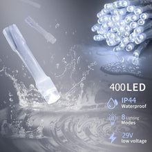 Load image into Gallery viewer, Aedavey 33ft 400 LED Outdoor String Lights White Fairy Lights Led Icicle Christmas Lights Plug-in for Christmas Party, Holiday, Wedding Decorations (Cool White)
