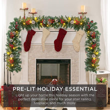 Load image into Gallery viewer, Swfoer 9ft Pre-Lit Christmas Garland with 50 Waterproof LED Light and Pine Cones and Berries, 220 Branches Battery Operated Christmas Garland Decoration for Xmas Holiday Party
