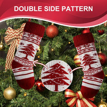 Load image into Gallery viewer, COWIN 4 Pieces 18" Knit Christmas Stockings Reindeer Christmas Tree Snowflakes Knitted Stocking Christmas Ornaments Hanging Rustic Stocking Decorations Tree
