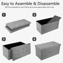 Load image into Gallery viewer, Kibhous 30" Storage Bench Folding Storage Ottoman Bench, Linen Coffee Table Folding Long Shoes Footstool Dressing Stool, Suitable for Living Room Bedroom, Gray
