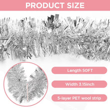 Load image into Gallery viewer, COWIN 50FT Silver Christmas Tinsel Garland, Metallic Twist Garland for Christmas Tree Party Holiday Supplies Metal Tassels for Decoration

